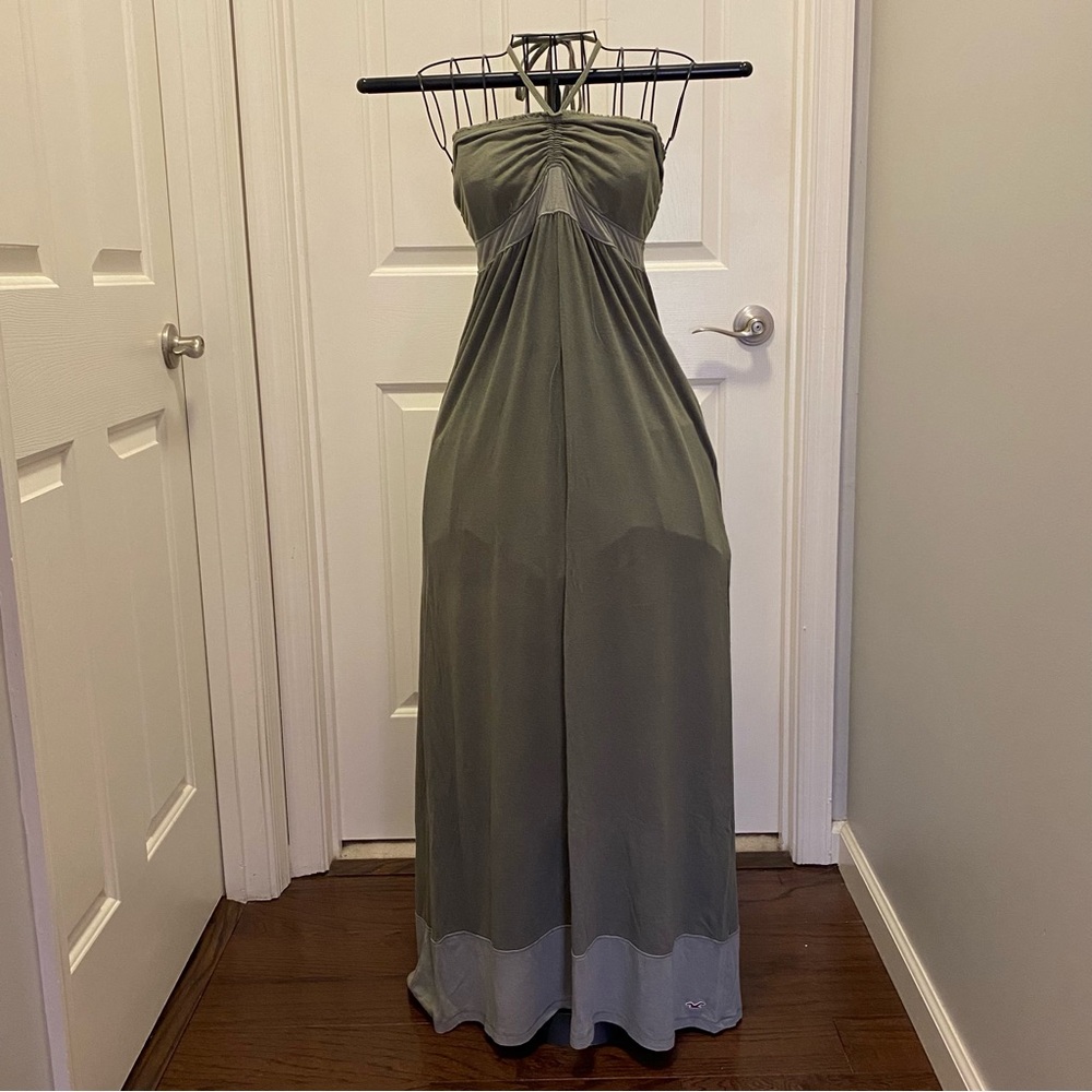 Hollister Olive Halter Maxi Dress, size L